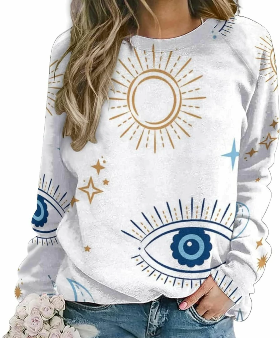 SZDIZOWE Evil Eye Seamless Print Pullover Long Sleeve Crew Neck Sweatshirt Casual Cute Pullover Top | Fashion Hoodies & Sweatshirts