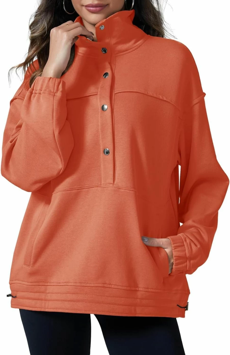 Fisoew Fisoew Women'S Oversized Sweatshirts Casual Long Sleeve Pullover Tops Loose Fit Button Shirts With Pockets | Fashion Hoodies & Sweatshirts