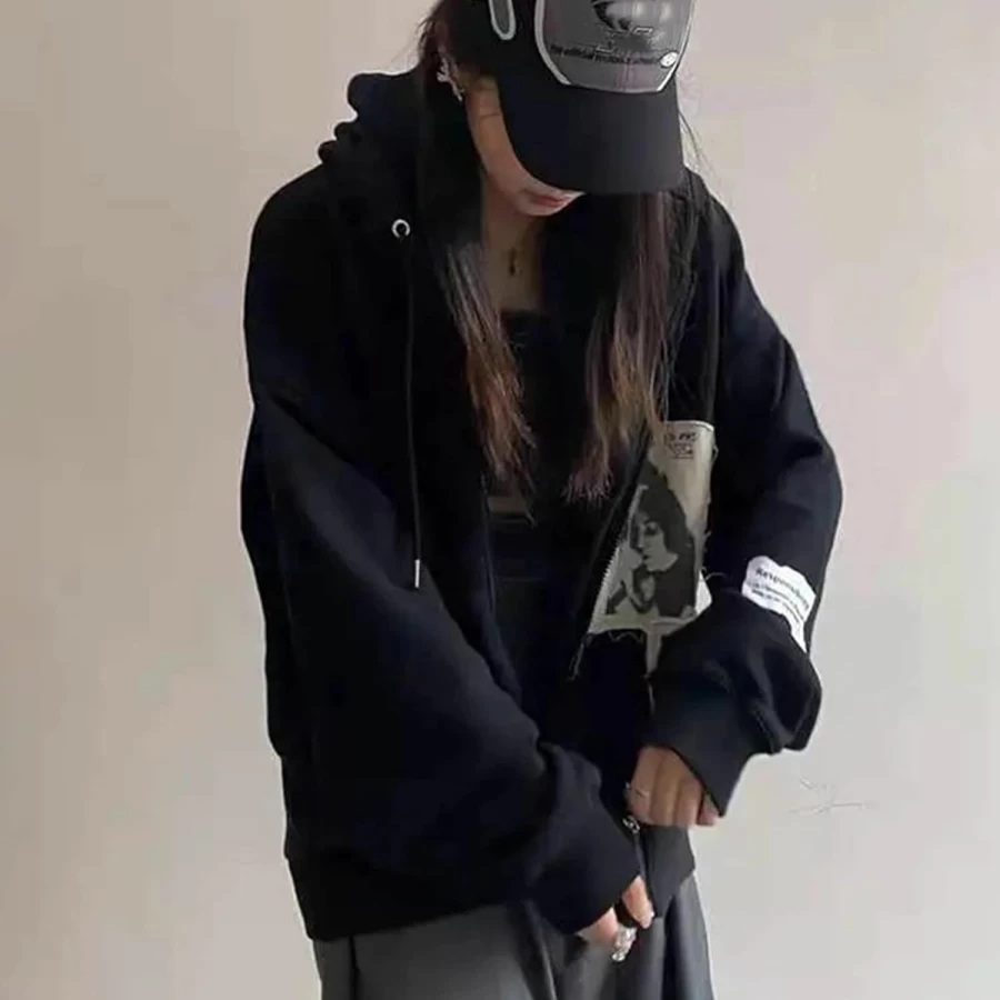 Sumleno Alt Emo Clothes Women Oversized Zip Up Hoodies Rhinestone Y2K Aesthetic Skeleton Sweatshirts Grunge Gothic Jacket Streetwear | Fashion Hoodies & Sweatshirts