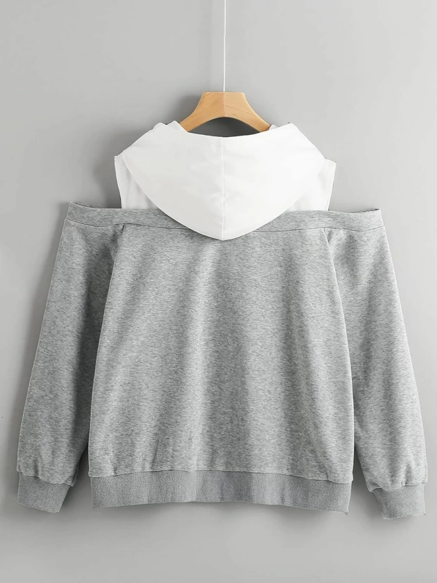SHENHE Shenhe Women'S Plus Size Cold Shoulder Cut Out Color Block 2 In 1 Hoodie Sweatshirt Pullover | Fashion Hoodies & Sweatshirts