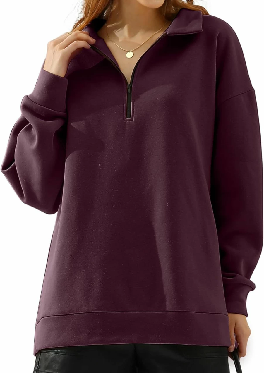 DOUBLJU Doublju Oversized Quarter Zip Pullover Long Sleeve Half Zip Neck Sweatshirt Casual Basic Y2K Tops For Womens With Plus Size | Fashion Hoodies & Sweatshirts