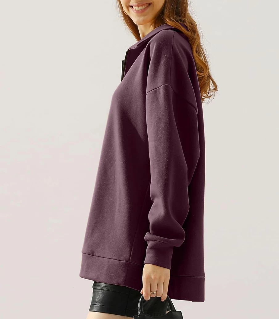 DOUBLJU Doublju Oversized Quarter Zip Pullover Long Sleeve Half Zip Neck Sweatshirt Casual Basic Y2K Tops For Womens With Plus Size | Fashion Hoodies & Sweatshirts