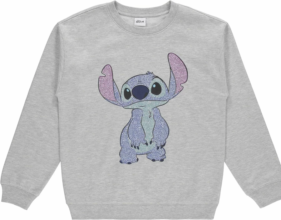 Disney Disney Ladies Lilo And Stitch Crewneck Sweatshirt - Chenille Patch &Embroidery Sleeve Prints - Lilo &Stitch Sweatshirt | Fashion Hoodies & Sweatshirts