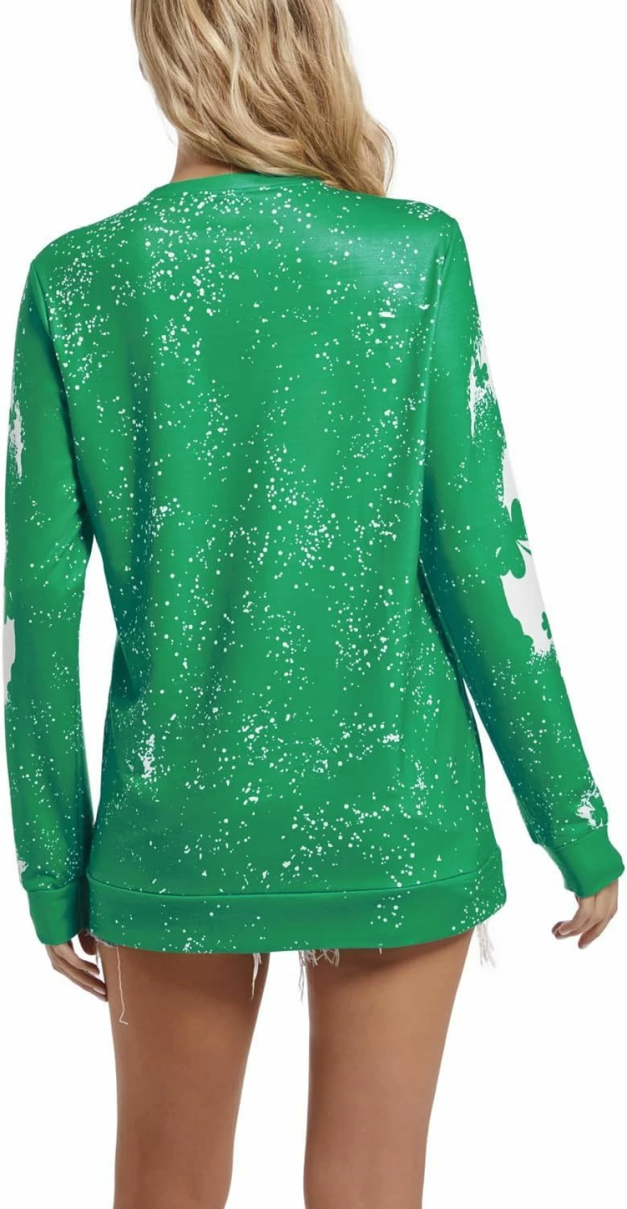 Humjafry St. Patrick'S Day Sweatshirt For Women Bleached Long Sleeve Shirt Ireland Clover Print Pullover Tops | Fashion Hoodies & Sweatshirts