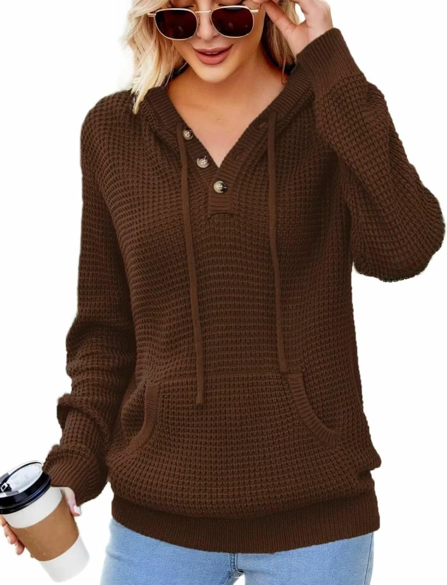 VIMPUNEC Vimpunec 2023 Fall Womens Oversized Hoodies Knit V Neck Sweaters Fashion Casual Pullover Tops | Fashion Hoodies & Sweatshirts